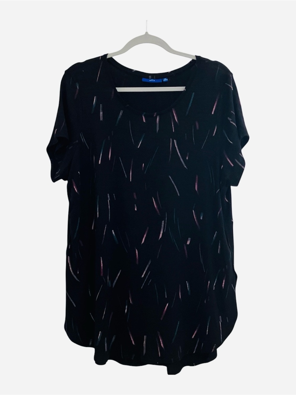 APT. 9 Women’s Black Abstract Print Short Sleeve Tunic Top XL Stretch Knit